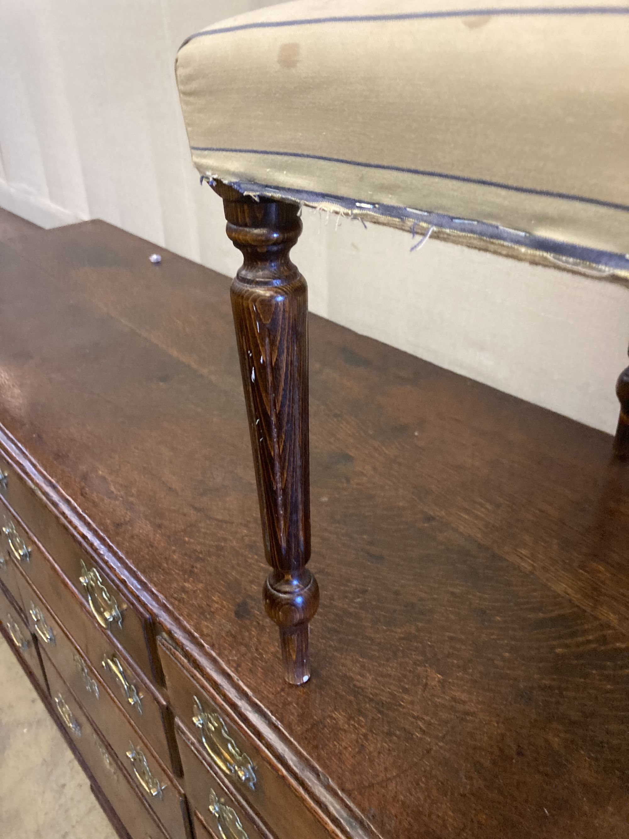 A Victorian style beech dressing stool, length 56cm, depth 42cm, height 45cm